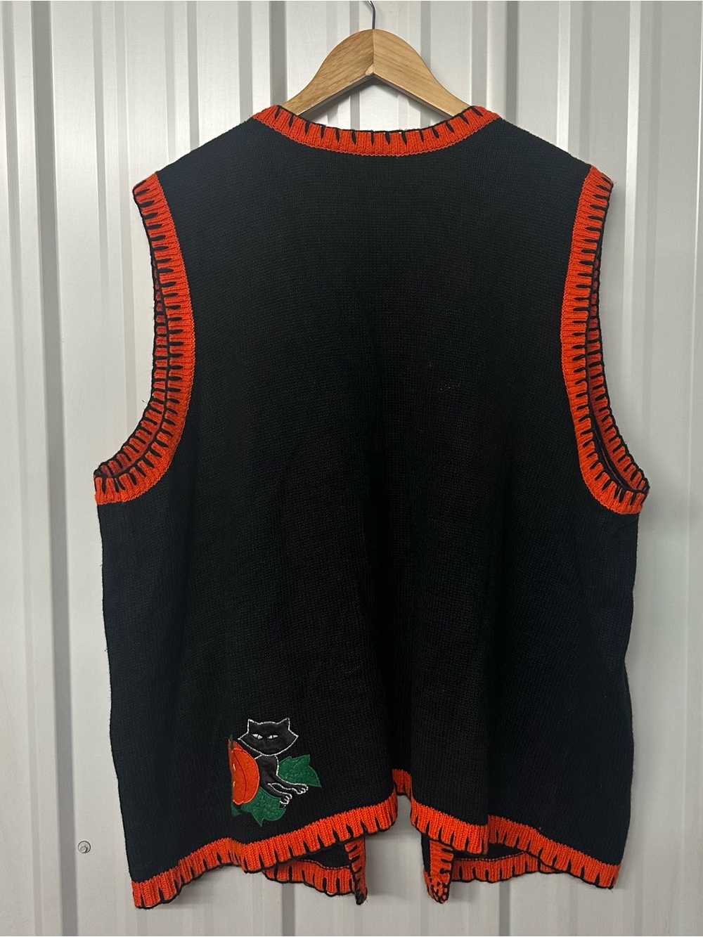 Vintage Halloween Appliqué Knit Sweater Vest Pumpkin Moon Cat Cottagecore 3X - Picture 2 of 8